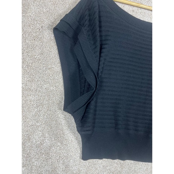 Guess Collection Black Silk Blend Ribbed Knit Dolman Top Blouse Size L / G - Picture 2 of 8